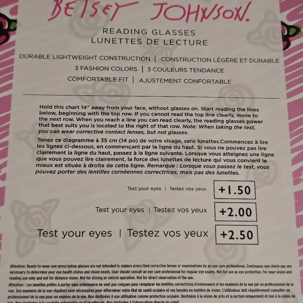 Betsey Johnson 3-pair reading glasses set in +1.50 magnification NIB